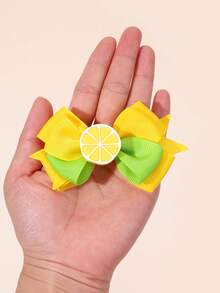 2个彩色黄绿相间布艺蝴蝶结发夹，柠檬造型发饰蝴蝶结，时尚发夹，适合女孩青少年春夏海滩度假旅行派对礼物 - 彩色 - 查看 2