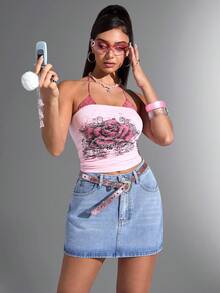 Jeanoix Women Summer Casual Slim Fit Washed Denim Mini Skirt - Medium Wash - View 6