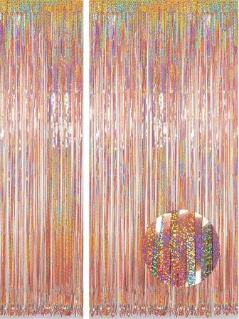 1-4 米别致玫瑰金金属丝窗帘 - 激光窗帘，豪华新娘送礼会生日派对照片背景，带天花板飘带墙布，非常适合婚礼周年纪念舞会公司节日狂欢 DJ 舞厅 Sweet16 狂欢节毕业舞会拉斯维加斯主题圣诞节新年万圣节装饰