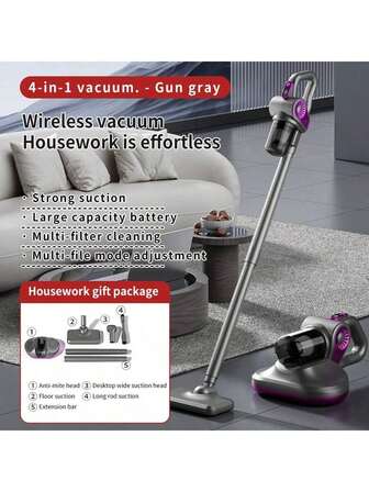 Cordless Handheld Dust Mite Vacuum Cleaner, Car & Home Use, High Suction Power, 2000mAh Battery Capacity