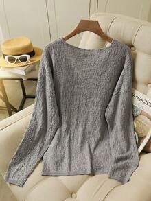 Cárdigan de punto con botones de unicolor informal en tallas grandes