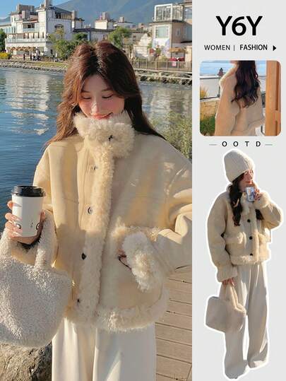 Y6Y 冬季新款柔软毛绒中长款外套，甜美青春气息