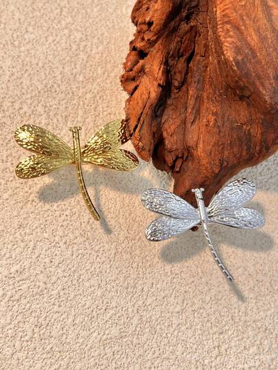 1pc Fashionable French-Style High-End Stainless Steel Ring Jewelry With Gold Plating And Silver Color, Insect-Themed Dragonfly Design, Adjustable Size, Suitable For Ladies, Mother Day, Teacher Day, Elegant And Charming Valentine Day Jewelry Hand Accessory Valentines