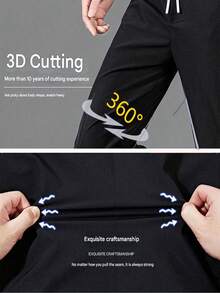 男士夏季轻薄抽绳腰锥形裤，秋季 - 黑色 - 查看 3