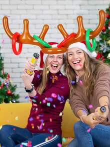 4件套圣诞游戏，充气驯鹿角套圈游戏，圣诞袜填充物，充气驯鹿角套圈游戏，圣诞派对驯鹿角帽游戏，适合家庭，圣诞派对游戏，趣味圣诞礼物，嘉年华假日家庭游戏 - 彩色 - 查看 5