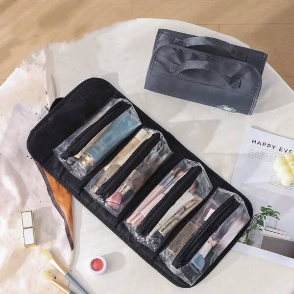 1pc 4-In-1 Foldable Cosmetic Bag, Multi-Functional Waterproof Portable Travel Toiletry Organizer, Detachable Makeup Storage Pouch, Professional Makeup Artist Beauty Case, Makeup Tool Storage Bagtravel Essentials For Vacation Summer Holiday Back To School School Stuff Bag For School Wash Bag Travel