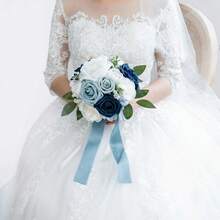 Dusty Blue Wedding Bouquets For Bride Bridesmaid, White Wedding Artificial Roses Flowers For Wedding Bouquets Ceremony, Anniversary - Dusty Blue - View 4