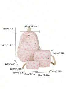 Set de 3 mochilas plegables resistentes al agua con estampado de lazo en nailon beige, con múltiples bolsillos, adecuadas para adolescentes, estudiantes de secundaria/universidad, mujeres para uso diario, escuela, entrenamiento, viajes, regalos de San Valentín (las letras de etiqueta pequeñas son aleatorias)