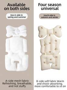 1pc婴儿推车绣花坐垫秋冬宝宝厚靠垫保暖儿童推车婴儿餐椅坐垫四季通用柔软舒适 - 米色 - 查看 3