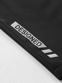 男士腰部抽绳口袋拉链下摆印花休闲运动跑步健身户外七分裤，男友风，春夏 - 黑色 - 查看 7