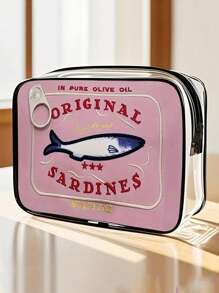 新款可爱沙丁鱼罐头造型 PVC 盥洗包 - PVC 防水盥洗包，创意沙滩包，彩色鱼罐头设计化妆包，轻巧可折叠，适合旅行、商务、健身、露营和户外使用，便携式化妆包 | 趣味配件 | 拉链开合，旅行化妆包（图案随机剪裁）学校假期返校用品旅行必需品包女士旅行包