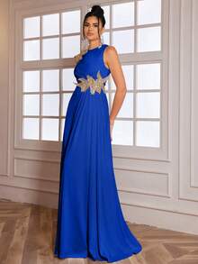 女士高端优雅 3D 花卉高开叉晚礼服、正式舞会礼服、婚礼宾客礼服、毕业典礼礼服、晚宴礼服