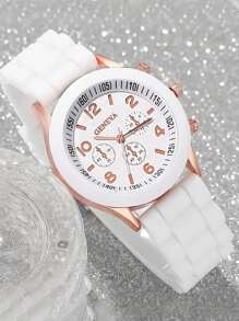 1 件时尚休闲女士硅胶石英腕表，舒适硅胶表带，适合日常休闲佩戴，是理想的礼物之选 - 彩色 - 查看 12