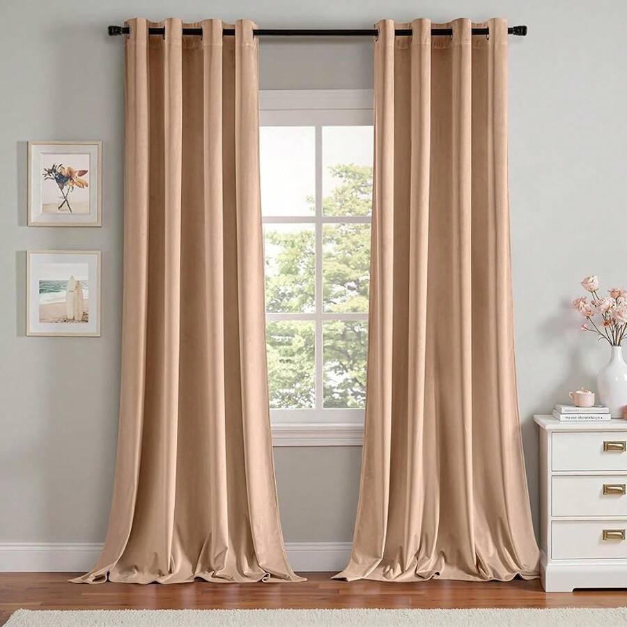 2 Panels Blackout Curtains Solid Soft Grommet Mustard Yellow Thermal Insulated Soundproof Room Darkening Curtains/Drapes/Panels Fall Living Room Bedroom 52 X 90 Inch - 淺褐色的 - 查看 1