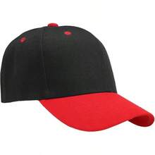 Bulk Lot 12-Pack Adjustable Size Plain Blank Solid Color Baseball Caps - Black/Red - View 3