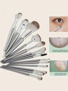 14-Piece_Set_Makeup_Brush_Set_For_All_Skin_Types,_Soft_Fluffy_Cosmetic_Tools_With_Plastic_Handles,_Unscented_Nylon_Bristles,_Pal - Silver - View 5
