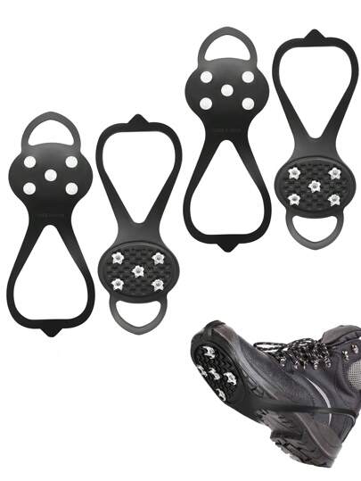 2 Paar rutschfeste Schuhspikes, 5-Zahn-Eisstollen Steigeisen für Wanderstiefel, rutschfeste Schuhüberzüge, Eisgreifer Stollenkrallen für Schuhe/Stiefel, unisex Eistraktion Steigeisen für Wandern, geeignet für Winter, Outdoor-Sport, Wandern, Eisfischen