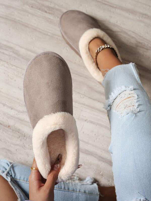 Girls & Teens Soft Plush Warm Quiet Thick Sole Mid-Heel Slip-On House Slippers, Fashion Minimalist Versatile Casual Mule Slippers For Autumn/Winter