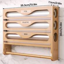 1pc Bamboo Plastic Wrap Dispenser, Aluminum Foil Dispenser With Paper Towel Holder, Foil And Plastic Wrap Organizer, Suitable For Kitchen-Back To School