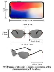 1 Pair Women's Dark Grey Oval Frameless Metal Leg Edged Personalized Fashion Glasses Oval Shape Shades - Dark Grey - View 8