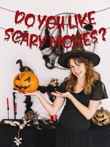 2pcs "Do You Like Scary Movies" Halloween Banner - Glitter You Like Scary Movies Banner Hanging Wreath - Spooky Horror Scream Movie Night Party Decor - Suitable For Horror Halloween Themed Birthday Party Decorations