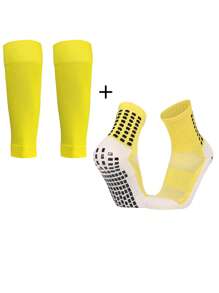 Youth Soccer Socks & Shin Guard Set, Children's Soccer Shin Sleeve Socks, Dot Adhesive Anti-Slip Soccer Sports Socks, Suitable For Youth Training, Outdoor, Wear-Resistant, Fit For 10-18 Years Old Boys And Girls