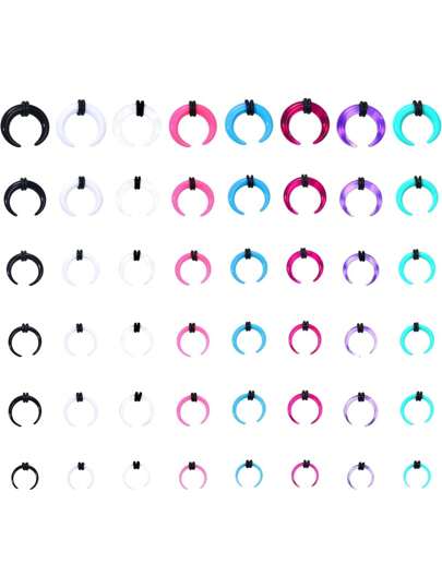 Milacolato 48Pcs Acrylic Septum Stretching Kit 14G 12G 10G 8G 6G 4G Septum Ring C Shape Buffalo Pincher Septum Gauge Kit Piercing Jewelry With Black O-Rings For Stretching Pierced Nose Ear Cartilage