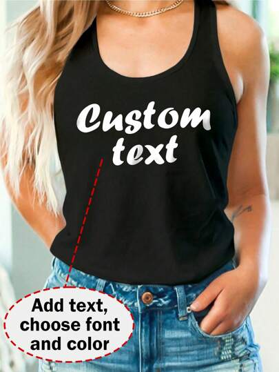 Customize Women's Vest Tops, Add Your Text, Choose Your Favorite Color And Font, Design Your Own Personalized Printed Tops, Custom Women's Tops, Gifts For Girlfriends/Family, Mother's Day Gifts, Birthday Gifts, Wedding Gifts, Etc. Text Customization, Women's Tops Vests, Printed Women's Vests, Custom Women's Vests, Custom Summer Women's Tops