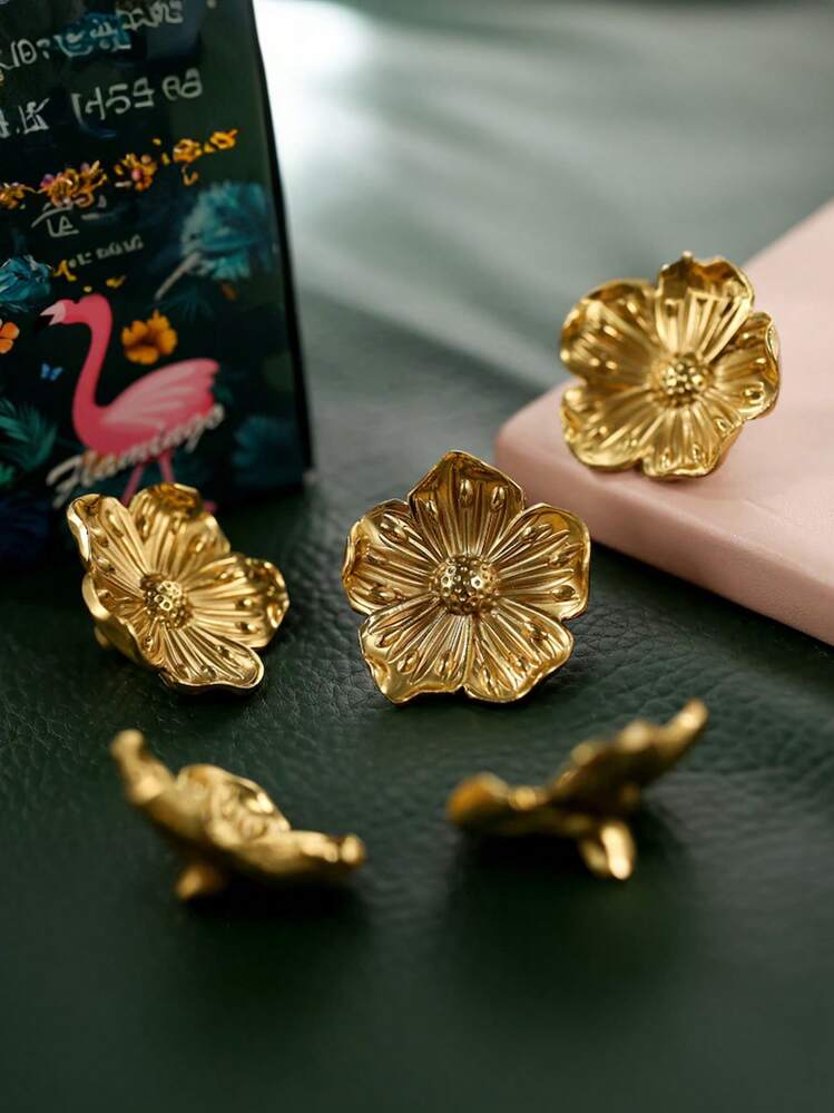 Goldene Waschtisch-Schubladengriffe, Blumen-Waschtisch-Schubladengriffe, Messing-Blumen-Schranktürgiffe, Vintage dekorative Griffe und Knöpfe, Küchen- und Badschrank-Hardware-Griffe - Verschiedenfarbig - Übersicht 3