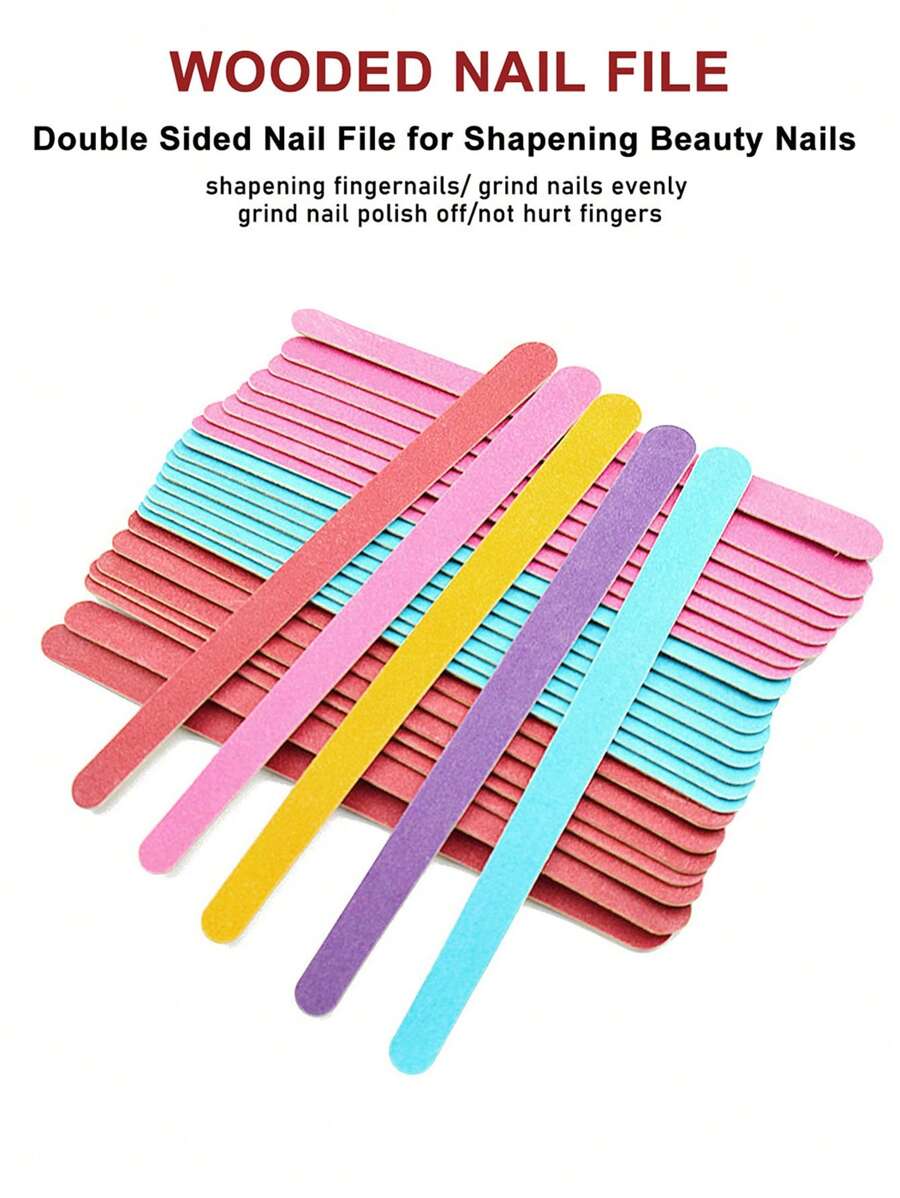 20 piezas Tiras de lima de uñas de madera delgadas - Multicolor - Ver 1