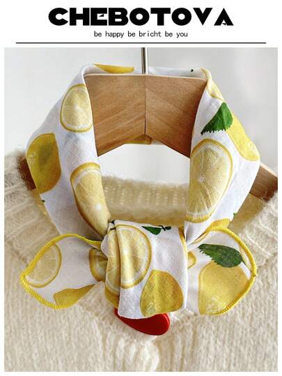 1条53x53厘米清新柠檬印花围巾，多功能头巾/领巾，适合日常使用