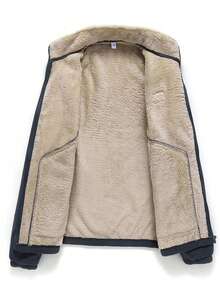 Men Patched Detail Teddy Lined Fleece Jacket, Men's Jackets Casual, Grey Jacket, Men Winter Clothes, Men Jackets And Coats With Thermal Lined For Outdoor, Plush And Thickened Jackets,Men Winter Clothes,With Pockets, Suitable For Boyfriend/Husband Everyday Wear, Autumn/Winter - 灰色 - 查看 4