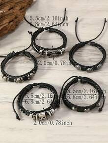 10/20/30Pcs Men's Cool Punk Style Hip Hop Faux Leather Bracelet Skull Cross Star Design Vintage Hand Jewelry For Men Women Gifts Thanksgiving Father's Day Graduation Creative Metal Dots Fashion Jewelry - 黑色 - 查看 6