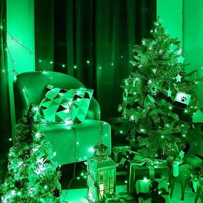 1 Peça Luzes de Corda Verde com 100 LED que Podem Ser Inseridas em 8 Modos, Decoração de Festa, Pátio e Quarto para Decoração Interna e Externa de Halloween, Natal, Luz Decorativa para Quintal, Cerca, Varanda, Decoração de Festa