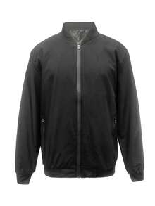 男士休闲黑色飞行员夹克，轻便拉链立领外套，春秋季时尚外套 - 黑色 - 查看 4