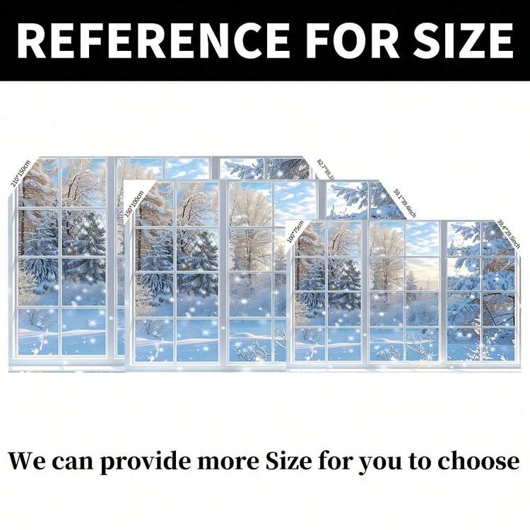 1 vintersagobakgrundsduk för fönster, snöig julscen med tallar och snöflingor, perfekt för fotostudiorekvisita, perfekt för fester, porträtt och heminredning, jul, inomhus- och utomhusfester, familjeevenemang, vintersagodekorationer - Multifärgad - Visa 3