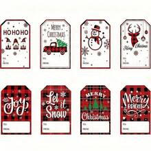 200/500/1000pcs Christmas Gift Tags, Festive Paper Labels With Red Plaid Design, Ho Ho Ho, Joy, Merry Christmas & Let It Snow Messages, Mixed Colors, For Gift Wrapping, Perfect For Holiday Decorations