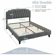 4ft6 Double Upholstered Bed Frame With Adjustable Button Tufted Headboard Veet Fabric Sturdy Wooden Slat Port No Box Spring Needed Dark Grey - DarkGrey - View 3