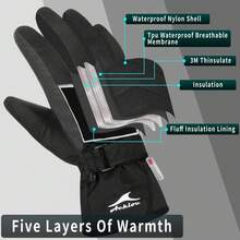 Achiou - Guantes de esquí de nieve para invierno, cálido, 3M, impermeable, visualización táctil para hombres y mujeres - naranja/fiesta de bloques - Ver 11