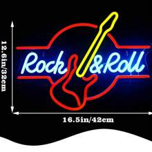 摇滚吉他霓虹灯，摇滚霓虹灯，鲜艳多彩，USB 供电双吉他设计墙面装饰，适用于酒吧、音乐室、男人窝、现场音乐会和独奏会