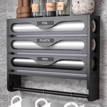 1pc Bamboo Plastic Wrap Dispenser, Aluminum Foil Dispenser With Paper Towel Holder, Foil And Plastic Wrap Organizer, Suitable For Kitchen-Back To School