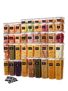 48pcs Airtight Food Storage Containers With LIDS - Perfect For Kitchen Pantry Organization And Storage Of Grains, Rice, Pasta, Tea, Nuts And Coffee Beans - Dishwasher, Including Labels And Markers,Stocking Stuffers For Women,Vanity,Local Warehouse - Black and White - View 2