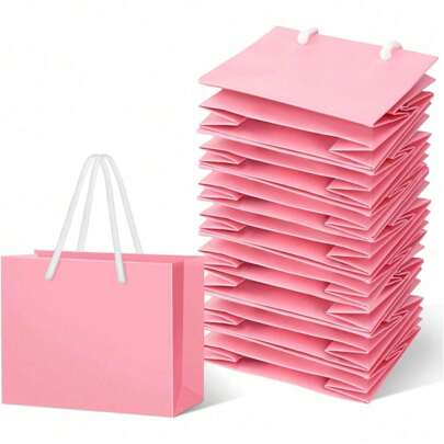 10 Piezas Bolsas de papel kraft rosa con asas, bolsas de regalo rosa, bolsas de regalo de unicolor, bolsas de compras pequeñas y portátiles para boutique, fiesta de boda, baby shower, fiesta de cumpleaños, bolsas de regalo, bolsas para damas de honor, Día de la Madre Graduación