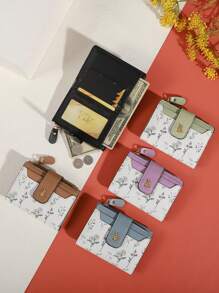 MADLEY 优雅花卉印花金属纽扣女士小钱包钱夹迷你钱包钱包秋季小钱包可爱钱包 - 黑色 - 查看 7