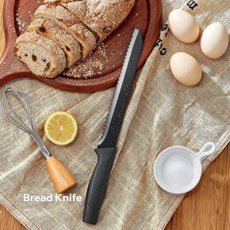 Knife Set, Yabano No Rust Kitchen Knives With PE Universal Knife Block 7 Pieces, High Grade Small Knife Block Set With Black Coating, Dishwasher Safe - Black and White - View 6