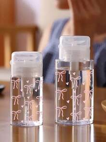 Pink Bow Design Refillable Transparent PET Travel Makeup Remover Bottle With 3.38oz/6.76oz Portable Pump, Suitable For Nail Polish Remover, Toner And Makeup Remover, Dome-Shaped Design, Hand Wash Only, Reusable, Essential For Travel And Vacation - Multicolor - View 3