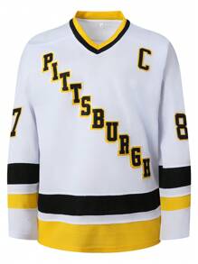 Atonmore Men's 87 White Ice Hockey Jersey Embroidered Stitched Sportswear Casual Training Long Sleeved Pullover