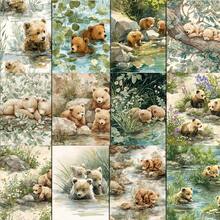 Bloco de papel para scrapbook com 24/36 peças, 5,9 x 5,9 polegadas, urso fofo brincando na água, papel para scrapbook, conjunto de papel para scrapbook de um lado, adequado para bullet journaling, faça você mesmo, fundo decorativo, criação de cartões, suprimentos para scrapbook - Multicolorido - Ver 6