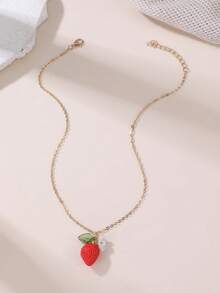 1/5 Stücke modische minimalistische Frucht-Anhänger-Halskette mit Erdbeere, Zitrone, Traube, Orange, Blaubeere, vielseitiges Tages-Accessoire für Frauen