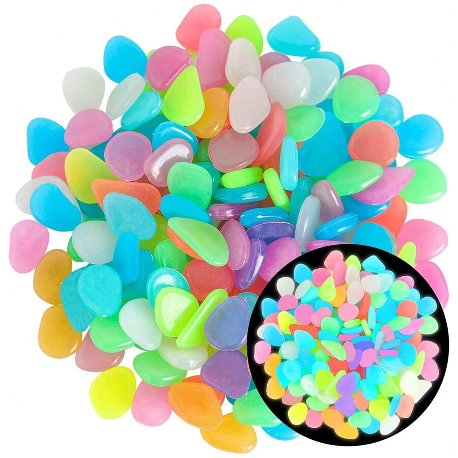 200pcs Glow Stones - Mixed Color Luminous Stones Decor, DIY Aquarium Decoration, Fish Tank, Walkway, Garden Path, Patio, Lawn, Yard Decor, Colorful Pebbles - Multicolor - View 1